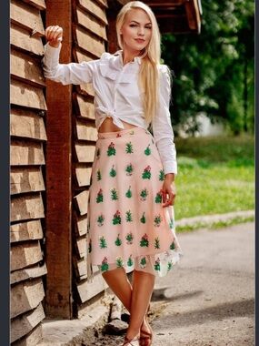 NWT Anthropologie Eva Franco Embroidered Floral Tulle Midi Skirt 10